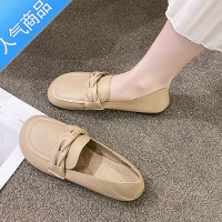 SUNTEK真软皮豆豆鞋女平底2023春夏新款透气单鞋一脚蹬乐福鞋软底工作鞋