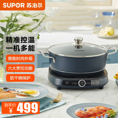 苏泊尔(SUPOR)电磁炉C21-ICD32套装智能电磁灶火锅家用触屏控制小型多功能电火锅涮蒸炖煎一体炉灶