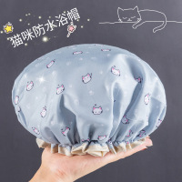 [补贴10%]双层浴帽女防水洗澡家用防油烟头套女童干发膜专用沐浴帽2024新款 [单独一个 无赠品]喵咪蓝