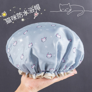 [补贴10%]双层浴帽女防水洗澡家用防油烟头套女童干发膜专用沐浴帽2024新款 [单独一个 无赠品]喵咪蓝
