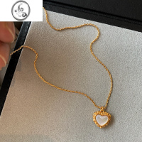 JiMi法式复古黑玛瑙白贝母爱心项链女轻奢小众高级感金色叠戴锁骨颈链