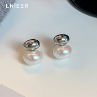 S925银针强光扁圆馒头珍珠耳钉女小众设计感耳环高级冷淡风潮耳饰送女朋友老婆情人节七夕生日礼物
