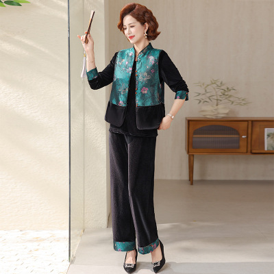 2026年国风妈妈装套装时尚新款中老年春秋三件套女装40-60岁衣服