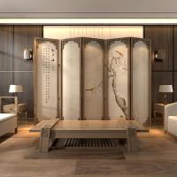 BONJEAN实木屏风隔断玄关办公室茶室客厅卧室移动折叠家用遮挡新中式折屏