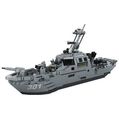 汇奇宝积木拼装直升飞机益智玩具儿童智力拼插模型军事系列男孩礼物兼容樂高6-14岁近岸护卫艇1056颗粒3人仔-