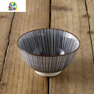 日式餐具和风家用陶瓷米饭碗 个性创意可爱樱花餐具学生碗碟套装 FENGHOU 5寸深蓝六合螺纹碗