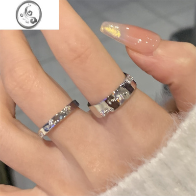JiMi银色锆石叠戴戒指女ins冷淡风小众设计高级感液态纹理银色指环潮