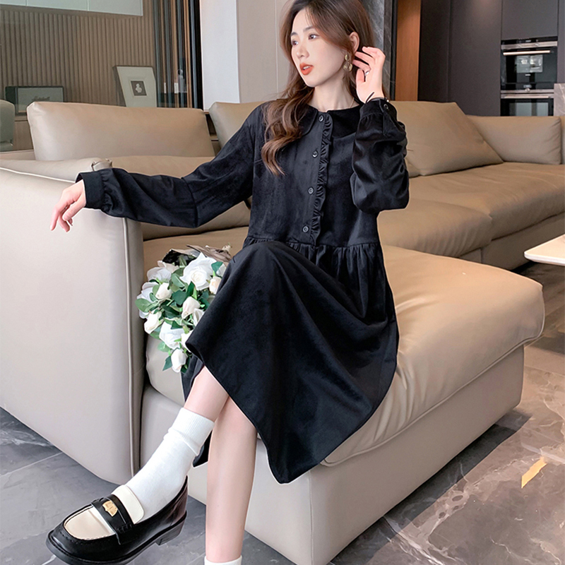 [1.5折价76元]唐狮白色连衣裙女新款长袖娃娃领裙子女春秋款春季流行穿搭女装s