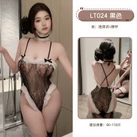 九里晴川蕾丝花边网纱透视连体衣魅力性感纯欲风睡衣诱惑小胸睡衣 九里晴川LT024[暗纹开裆连体衣] 均码