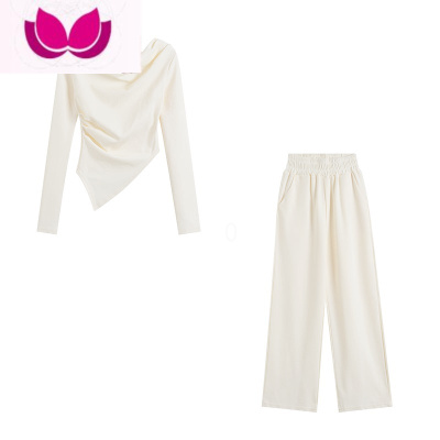 七斓时尚套装气质不规则名媛长袖t恤韩版女高腰显瘦休闲裤小个子