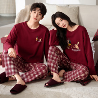 情侣睡衣春秋冬季棉质本命年喜庆结婚红色一男士一女士家居服套装_494