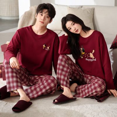 情侣睡衣春秋冬季棉质本命年喜庆结婚红色一男士一女士家居服套装
