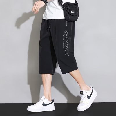 七分裤冰丝裤男士韩版大码时尚潮流休闭个性印花短裤