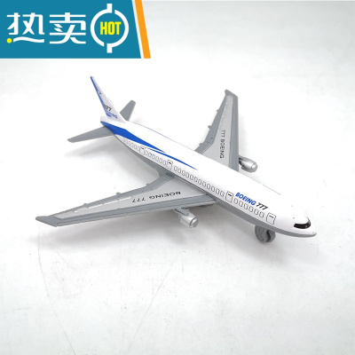 合金客机玩具儿童飞机模型男孩波音空客A380声光回力航空飞机真智力波音777无声光-13厘米回力玩具