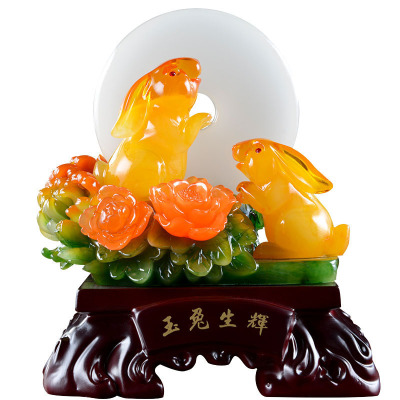 家柏饰(CORATED)玉兔呈祥结婚摆件生肖兔工艺新房装饰品闺蜜生日礼品