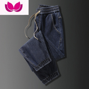 七斓松紧腰牛仔裤男士春季新款潮牌痞帅宽松束脚工装哈伦裤子男款