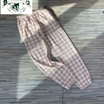 HLCOMAN兔子家棉针织日系情侣款男女简约格子家居裤休闲束腿萝卜裤睡裤