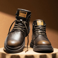 马丁靴男士新款高帮英伦皮靴纯色复古百搭男款增高厚底短靴