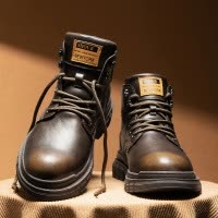 马丁靴男士新款高帮英伦皮靴纯色复古百搭男款增高厚底短靴