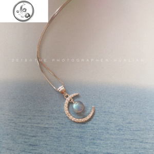 「美少女的权杖」天然蓝灰月光石925银女生简约锁骨链项链女 JiMi