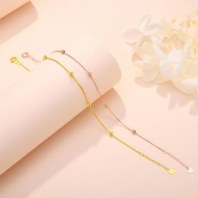 2020新款-老庙黄金18K金手链Au750玫瑰金单层链简约金珠手链