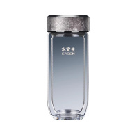 水宜生玻璃杯300ml便携双层加厚鹅蛋隔热茶杯钛晶银G18