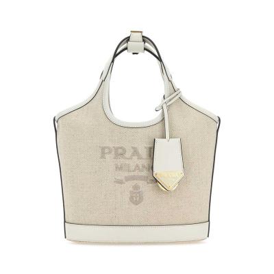普拉达(PRADA)女士文艺复古帆布皮革拼接连帽手提单肩斜挎包