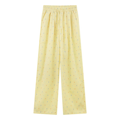 YIBUSHENG多巴胺波点阔腿裤女季2024新款休闲裤小个子高腰冰丝黄色山本裤