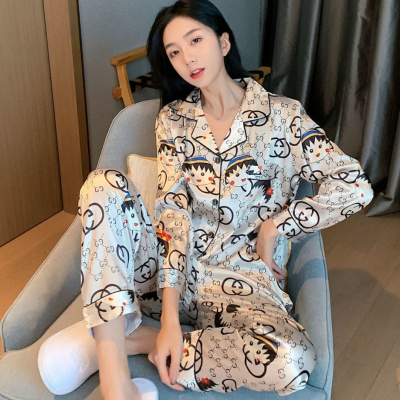 睡衣女长袖春秋季薄款加肥加大码家居服套装碧驼