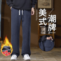 秋冬新款斜纹针织休闲长裤男垂感挺括直筒裤耐磨品质加绒酷男