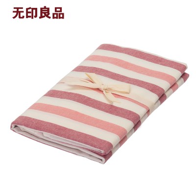 无印良品林溪系列纯棉枕套水洗棉条纹枕套单双人枕套两条装粉色（ZT1506）50CMX70CM