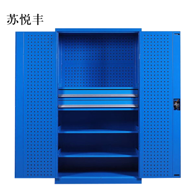 苏悦丰工具柜加厚铁皮储物柜工厂车间用带抽屉汽修多功能收纳柜通门内二抽柜蓝色