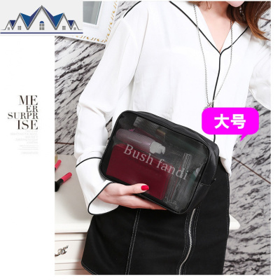 新款黑色网纱化妆包小号便携网红透明大容量黑色简约韩版女收纳包 三维工匠