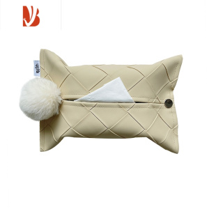 三维工匠轻奢编织纹皮革车载餐巾纸套茶几纸巾盒餐厅纸巾套桌面收纳纸盒 米色