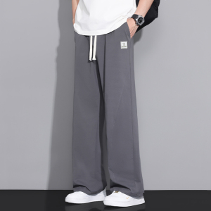 啄木鸟男士休闲裤子夏季薄款2025新款宽松直筒黑色冰丝运动卫裤K