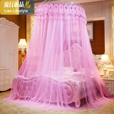 加密圆顶蚊帐吊顶公主风欧式吊挂式宫廷圆形1.5/2米1.8m单双人床 三维工匠
