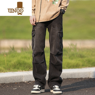 YANXU工装牛仔裤男款秋季新款美式vibe风复古做旧宽松直筒高街阔腿裤子