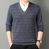 绵柔时尚V领羊毛衫简约鸡心领打底毛衣中年男士宽松加厚羊毛衫