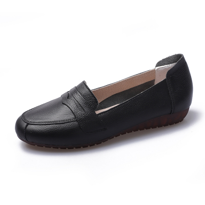 雅梦纤足女鞋真皮春秋圆头轻软舒适平底女鞋时尚蝴蝶结妈妈鞋浅口单鞋