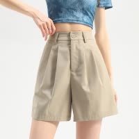 [8.5折价76.4元叠加优惠券]唐狮夏季新款休闲短裤女宽松基础阔腿显高纱卡气质短裤子WP