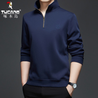 啄木鸟纯棉重磅卫衣男秋冬加厚保暖打底衫中年商务高领套头上衣服