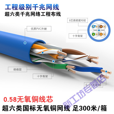 苏宁放心购超五类六类千兆网线监控无氧铜网线家用高速室外8芯网络线30-千兆版-0.58国标无氧铜-蓝100m