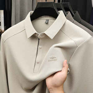无痕长袖polo衫男秋季新款中年翻领商务休闲打底男士T恤