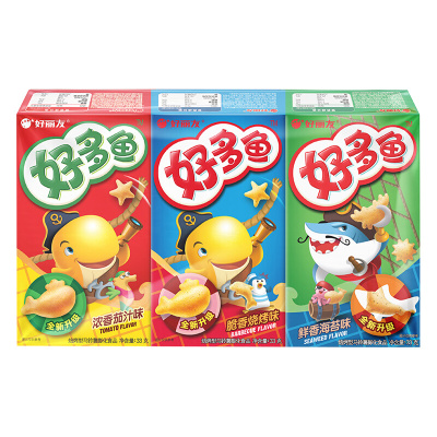 好丽友好多鱼3联包膨化零食儿童休闲小吃99g茄汁味33g+烧烤味33g+海苔味33g