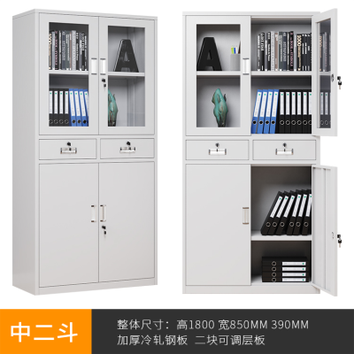 迅众 二斗器械 文件柜办公柜文件柜铁皮柜带锁抽屉柜资料柜书柜财务凭证柜档案柜展示柜职工储物柜办公收纳柜