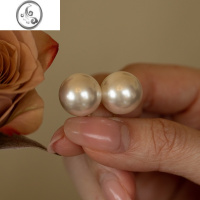 JiMi人气强光施家大颗珍珠耳钉复古港风无耳洞耳夹女高级感