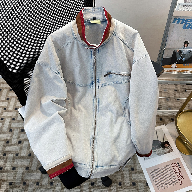 男装春秋季新款立领牛仔夹克外套男潮牌水洗美式痞帅宽松百搭夹克