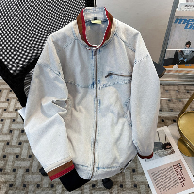 男装春秋季新款立领牛仔夹克外套男潮牌水洗美式痞帅宽松百搭夹克