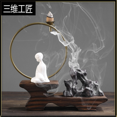 新中式禅意办公室绿植装饰品客厅书桌面家居中式陶瓷玄关摆件盆栽三维工匠