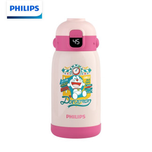 飞利浦(PHILIPS) 保温杯316不锈钢内胆儿童带杯套便携弹盖吸管温度不锈钢保温杯 双盖黄色